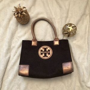 Tory Burch Small Bronze and Brown Felt Ella Tote